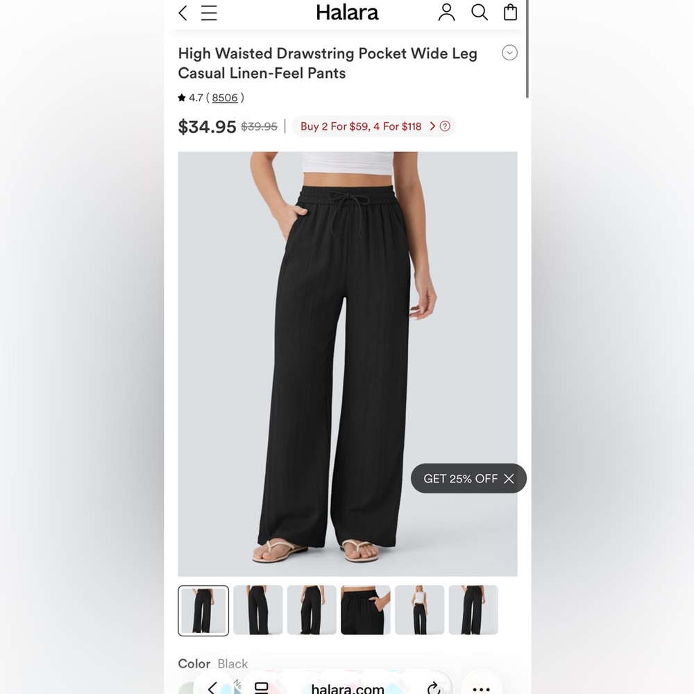 HALARA Linen-feel Pants XL Tall NWT Black High Waisted Tie Side Wide Leg Casual